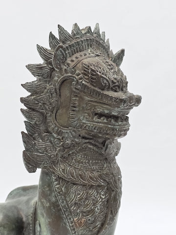 Rare Antique Thai Burmese Bronze Singha Temple Guardian Lion Statue 11" Tall.