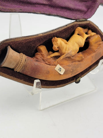 Antique 19th C Horse Theme German Meerschaum Cigarette Holder W Original Case.