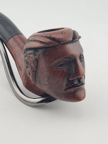 Vintage Italian Handmade Figural Carved Briar Tobacco Pipe Face Head Made Italy