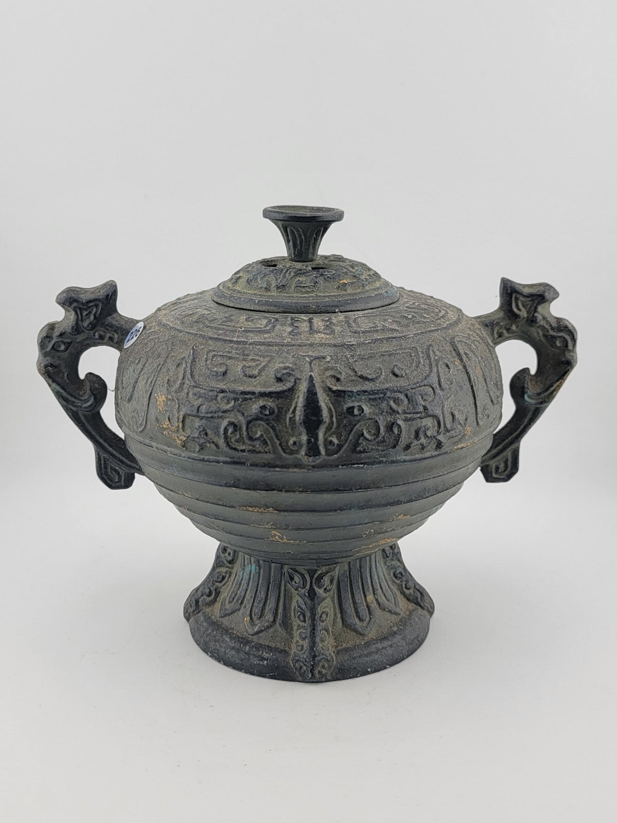 Rare Antique Mid Century Japanese Metal Engraved Incense Burner. 10 Inch Wide.