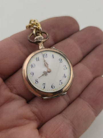 Antique 1890's Swiss Solid 800 Silver Pendant Pocket Watch Enamel Dial. Works.