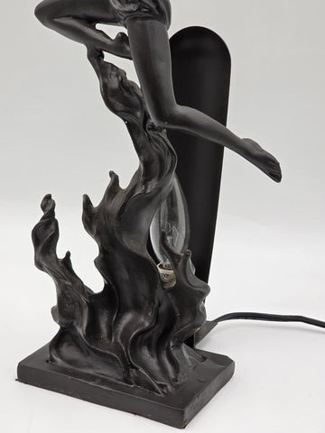 ANTIQUE ART DECO BRONZE STATUE SCULPTURE LADY FLAME LEAPER FERDINAND PRIESS LAMP
