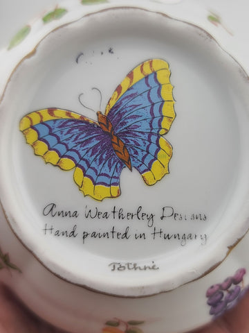 Rare Anna Weatherley Strawberry Creamer & Sugar Set Czech Porcelain Hand Painted