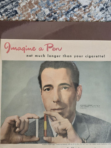 1948 Humphrey Bogart Kimberly Pockett Eversharp Pen- Vintage Ad. Original
