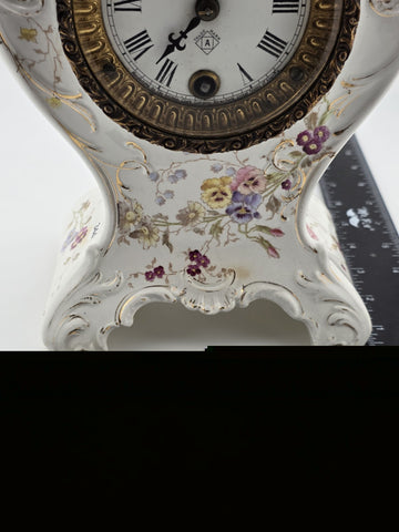 Antique 19th C Ansonia Royal Bonn China Porcelain Floral Shelf Clock Great Cond.