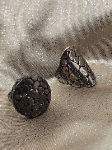 Pair Of Chunky 925 Artisian Sterling Silver, handmade Pebble Style Rings.