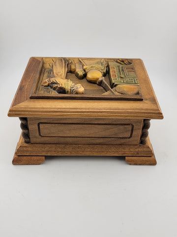 Rare Vintage Collectible Anri 3D Relief Carved Jewley Music Box. Working Cond.