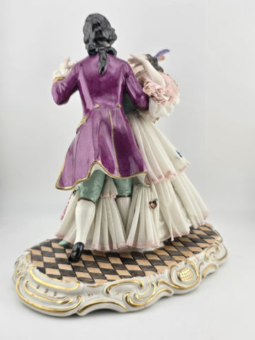 Unterweissbach Dresden Lace Dancing Couple Figurine Large German Porcelain