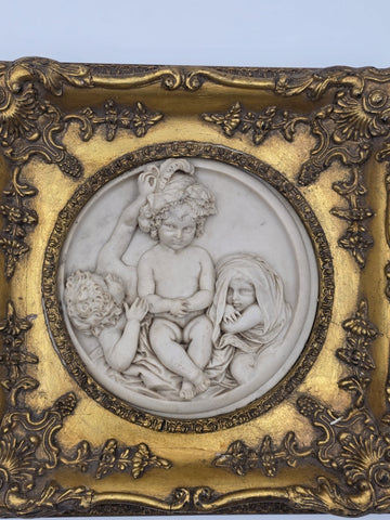 Rare Antique 19th C Enrico Braga Tondo Relief Plaque with Perfugium Regibus Coin
