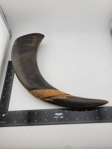 19th Cent. Antique Handcarved Asian Buffalo horn with dragon and Tiger Carvings.