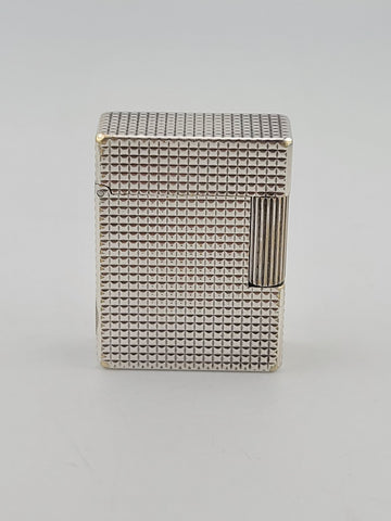 Vintage S.T. Dupont Paris Ligne 1 Diamond Pattern Silver Plated Gas Lighter