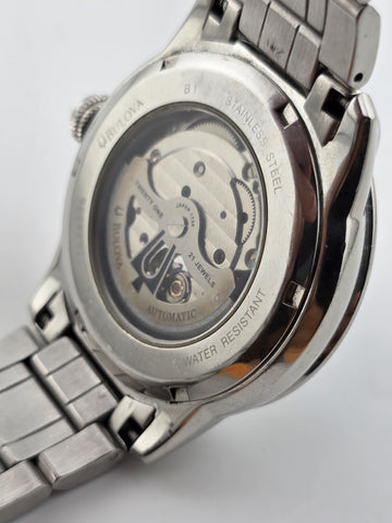 Bulova BVA 21-Jewels Skeleton Dial Men's Watch 96A119 Stainless Steel. Working.