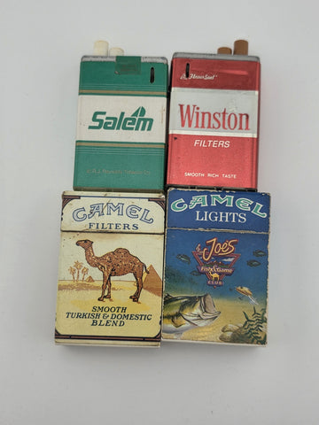 Lot Of 4 Vintage Cigarette Pack Lighters Camel Salem Winston Novelty. Untested.