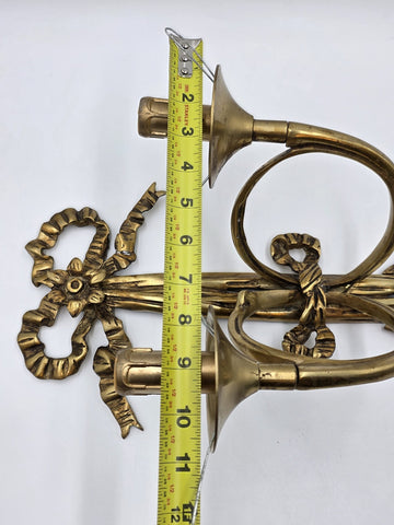 Pair Vintage Louis XVI Style French Ormolu Brass Wall Sconces w/ Etched Glass.