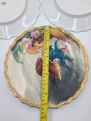SET OF 3 ANTIQUE LIMOGES FRANCE LRL HAND PAINTED BIRDS CABINET PLATE SIGNED