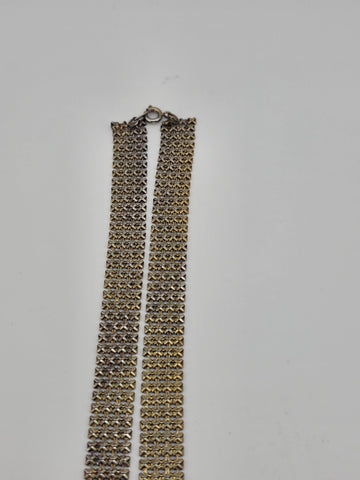 Vintage Gold & Silver Tone Mesh Tie Necklace Whiting Davis Style Fringe 70s