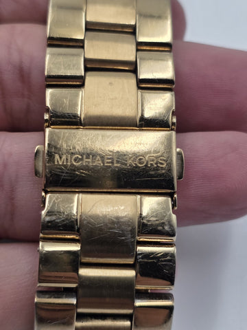 Michael Kors MK5386 Gold Tone Crystal Bezel Chronograph Watch 43mm Date