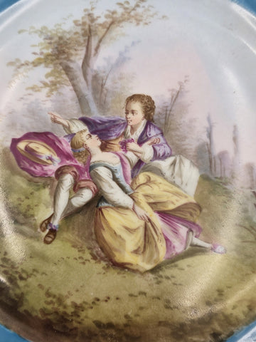 Stunning Rare 1844 Sevres Chateau des Tuilleries Plate Courting Couple Gold Tone