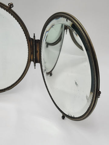 Rare 1800's Victorian Bronze Frame Dancing Couple Triple Hanging Shaving Vanity.