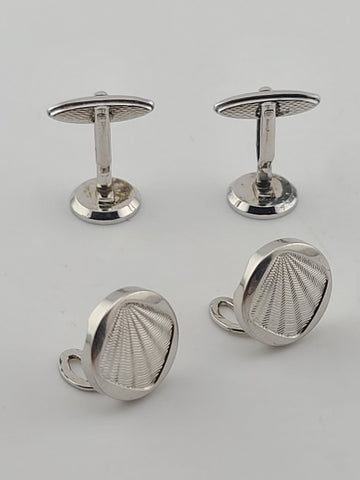 Vintage 1980's Alfred Dunhill Sterling Silver Seashell Round Cufflinks England.