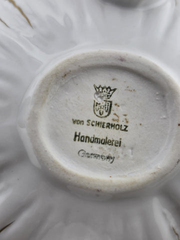 Antique Von Schierholz German Oval Reticulated Footed Bowl Lid & Figured Cherub