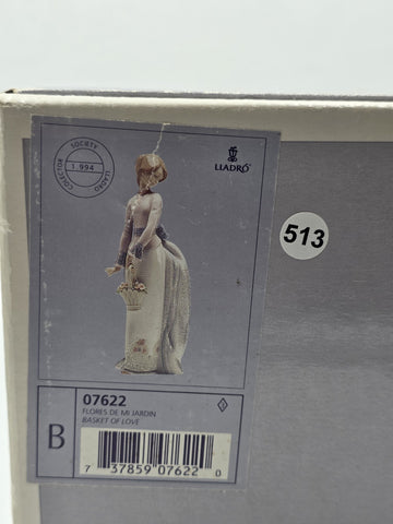 Lladró #7622 “Basket of Love” Girl with Flowers Porcelain Figurine Spain W Box.