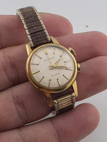 Vintage 1950's Ladies Mechanical Movado Alarm Watch. 24k Gold Plated. Working.