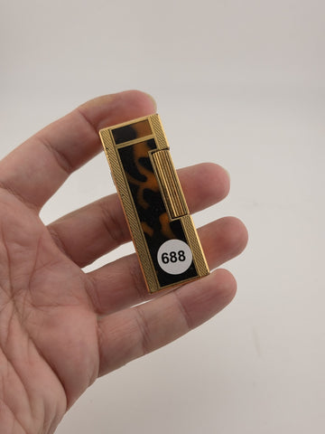 Rare Dunhill Square Lacquer Marble Roller Gas Lighter Gold Brown Swiss Made.