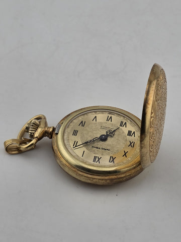 Vintage French Pocket Watch Nastrix 17J Antichoc Engraved Gold Filled Case 36mm