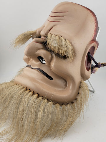 Rare Vintage Japanese Singed Wood, Lacquer Noh Mask Of Omoikane-no-mikoto