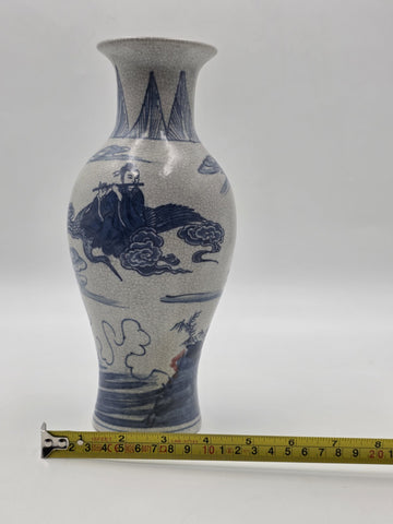 Antique Chinese Blue &White Crackle Glaze Porcelain Vase Immortals Qianlong Mark