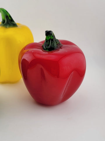 3 Vintage Glass Vegetable Peppers with Stem Murano Style Red Yellow Green