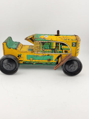 Antique Collectible Marx Yellow Green Keywind Tin Tractor No 5 Winds Up & Runs