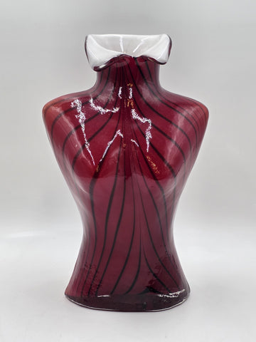 Vintage Murano Style Large Glass Vase Woman's Torso Red & Black W/ White Casing