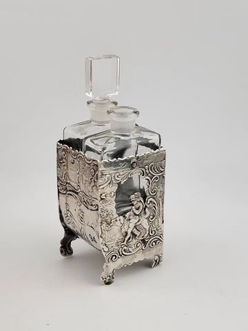 Rare Antique 1936 C 2 Bottle Set Perfume Cologne Bottles Deutch Sterling Silver