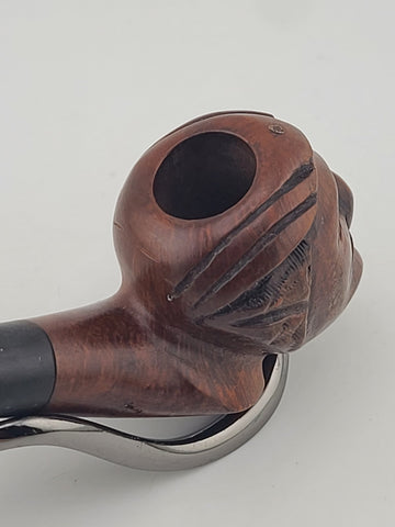 Vintage Italian Handmade Figural Carved Briar Tobacco Pipe Face Head Made Italy