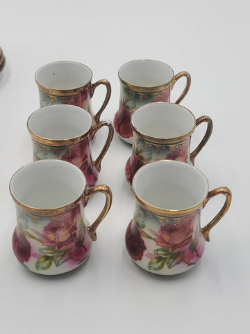 Antique 19th C C.S. Prussia Handpainted Demitasse Set 6 Cups Saucers Coffee Pot