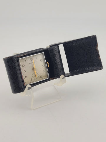 Antique Bulova 10AE In 1937 German Weppler Case Miniature Travel Clock. Works.