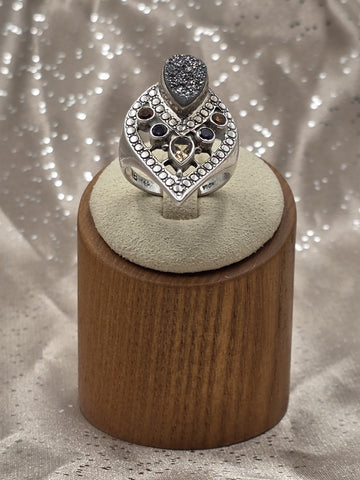 Nicky Butler Sterling Silver Ring Druzy Quartz Gemstones Signed NB India Size 10