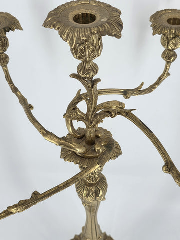 Rare Antique C 1900's XL French Rococo Style Gilt Brass 5 Arm Candelabra 26”