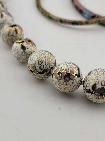 Vintage Elegent Set Of Cloisonne Accessories 2 Bracelets, Necklace & Nail Guard.