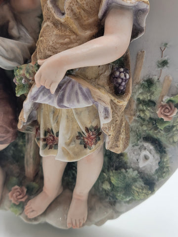 Antique German Bisque 3D Wall Plaque Framed High Relief Germany Children.
