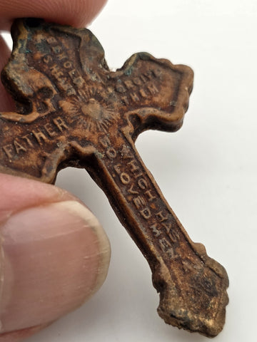 Rare Antique 1907 Pope Pius X Catholic PARDON INDULGENCE Crucifix w Leather Case