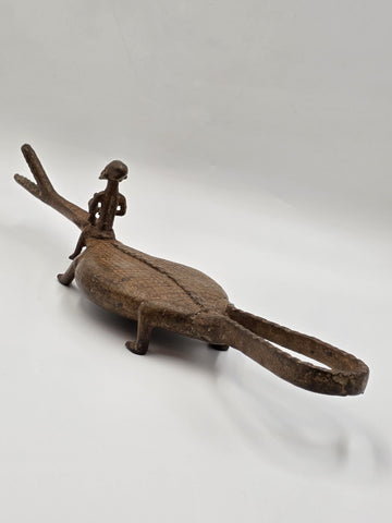 Rare African Senufo Bronze Crocodile with Rider Ritual Oracle Figure Lost Wax