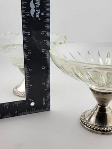 2 Antique Duchin Creation, Sterling Silver Weighted, Glass Compote Candy Bowls