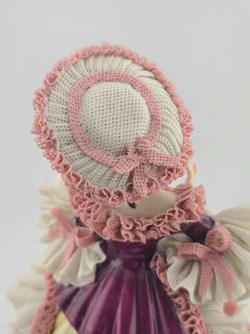 Mid Century Authentic Dresden Lace Porcelain Lady Figurine Rococo Dress Handmade