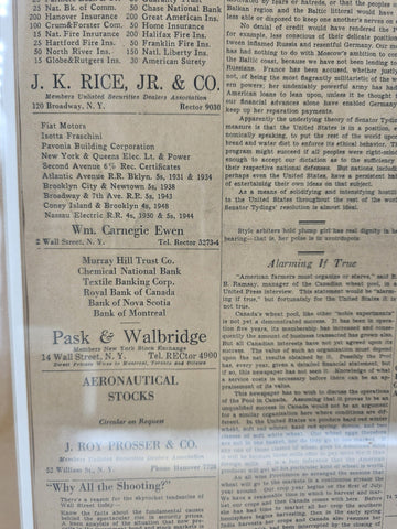 1929 Wall Street Journal Framed Newspaper Front Page Pre-Crash Financial Era