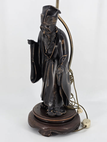 Rare 19th C Antique Japanese Meiji Bronze Sculpture / Lamp Statue of Old Monk
