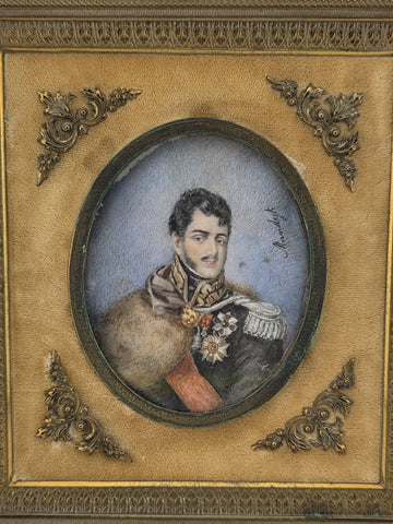 Rare Antique 19th C Miniature Portrait Prince Jozef Poniatowski Ormolu Frame
