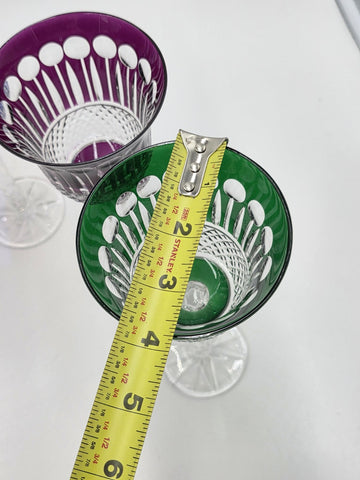 Gourgeous Set Of 6 Colorful Cut to Clear Crystal 8 3/4" Tall Hock Wine Glasses